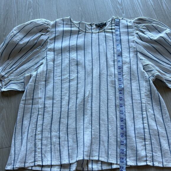 J Crew Puff Sleeve Top In Sheer Gauze Womens Large White Striped - Picture 4 of 8